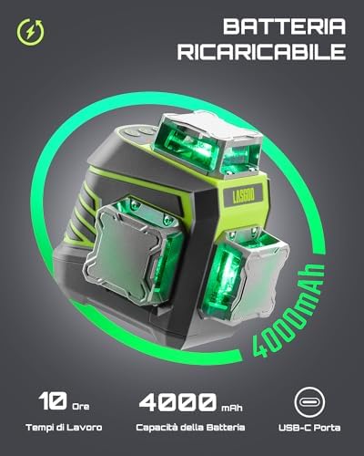  LASGOO LG-3Dx 360° 3 punti laser per costruire e appender quadri
| LASGOO LG-3Dx laser a batteria ricaricabile per lavo