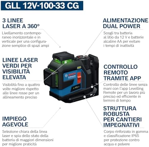  Bosch Professional GLL Line Laser Level 12V-100-33 CG per lavoratori professionali, costruttori e muratori
| Bosch Prof