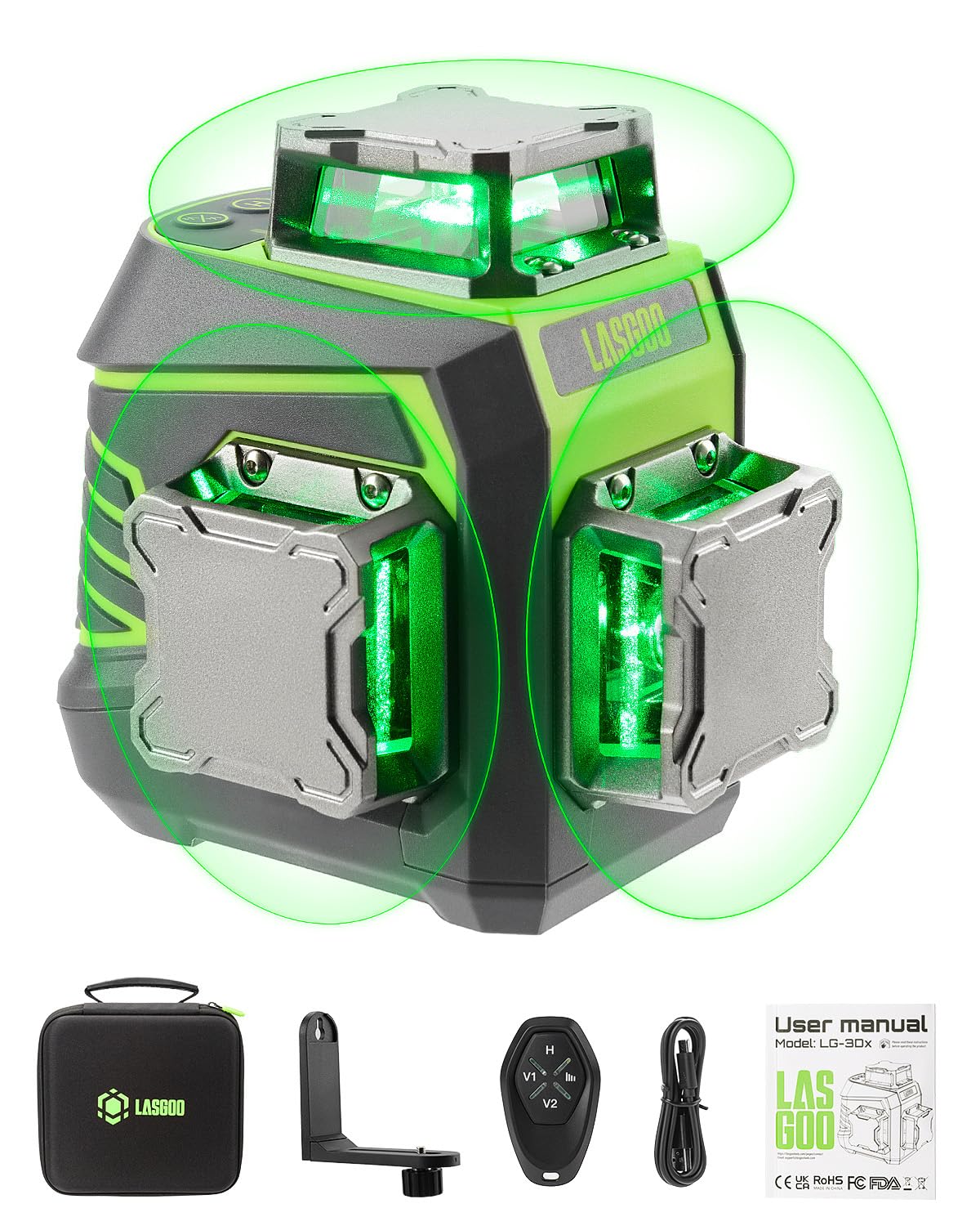  LASGOO LG-3Dx 360° 3 punti laser per costruire e appender quadri
| LASGOO LG-3Dx laser a batteria ricaricabile per lavo