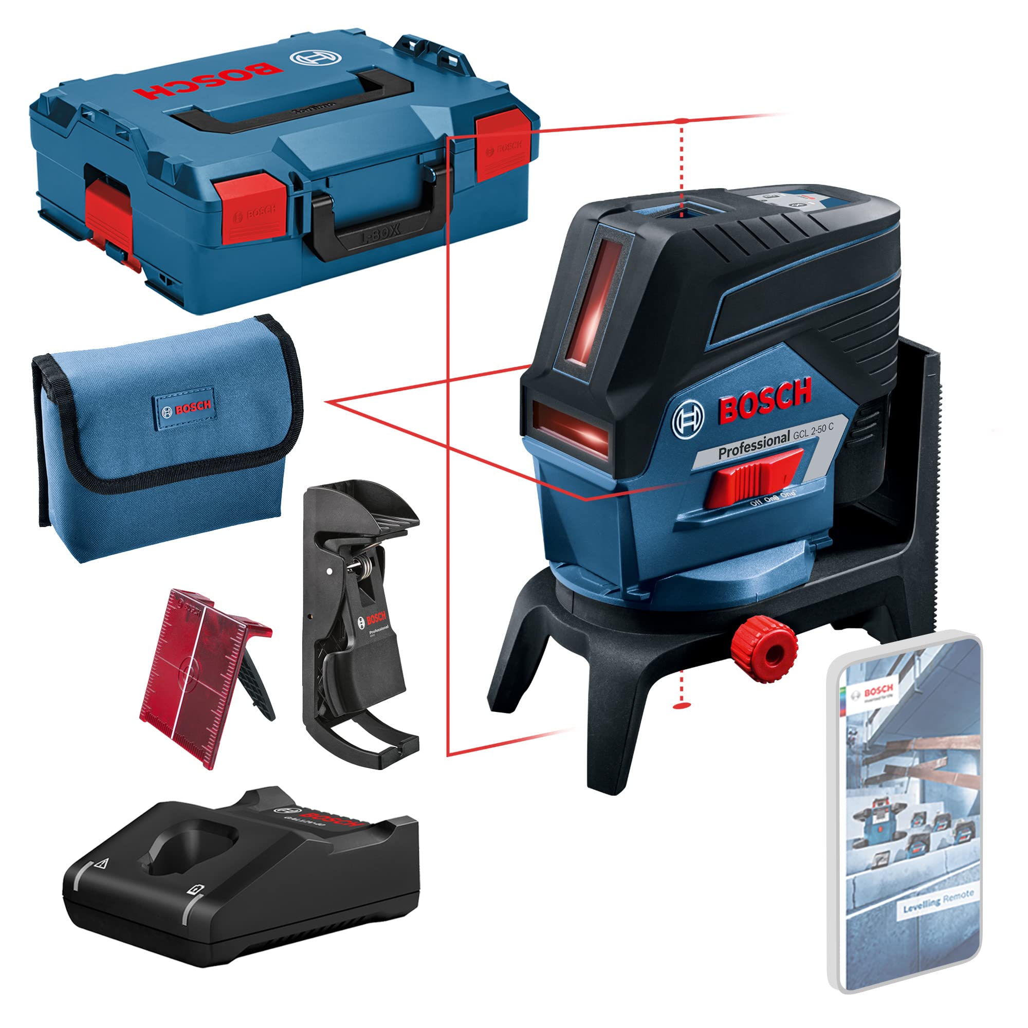  Bosch Professional 12V Laser Level per uso interno con app e portatile inclusi
| Bosch GCL 2-50C Sistema Laser 12V per 